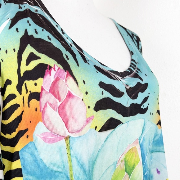 Fantazia Blouse Women Large Multicolor Floral All Over Print Cold Shoulder S/S - Picture 11 of 12